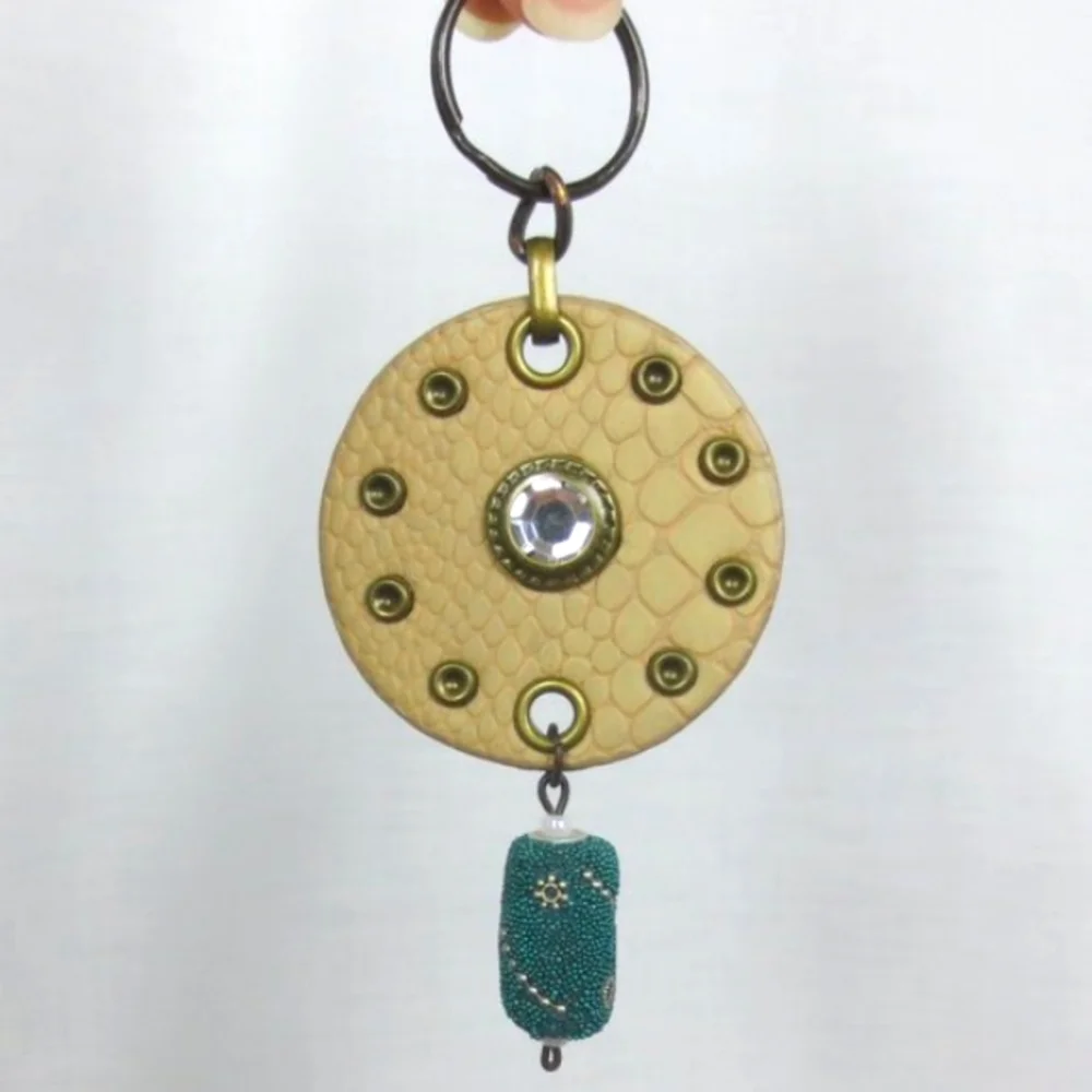 New Handmade Keychain Bag Charm Beaded Boho Faux Leather Rhinestone Swivel Clip